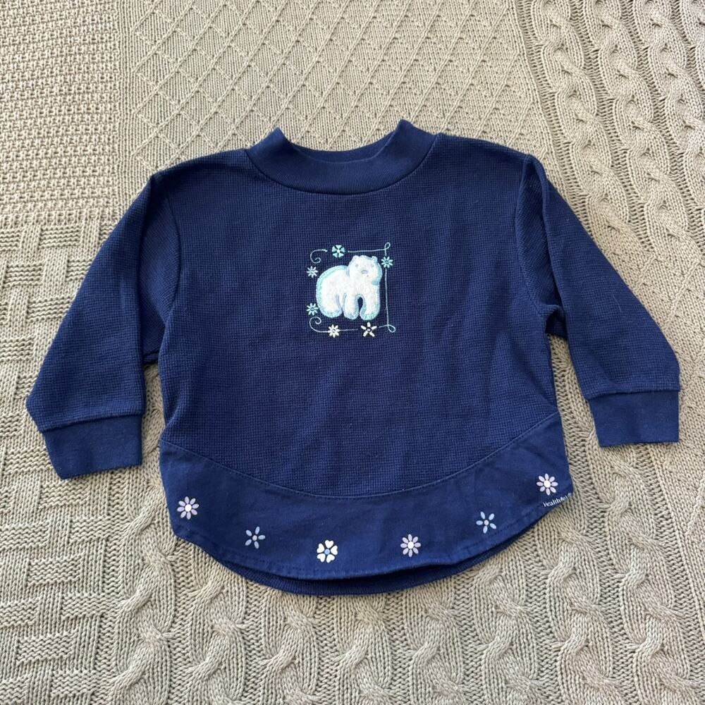 Vintage Healthtex Navy Blue Polar Bear Appliqué Waffle Top ~ 2T